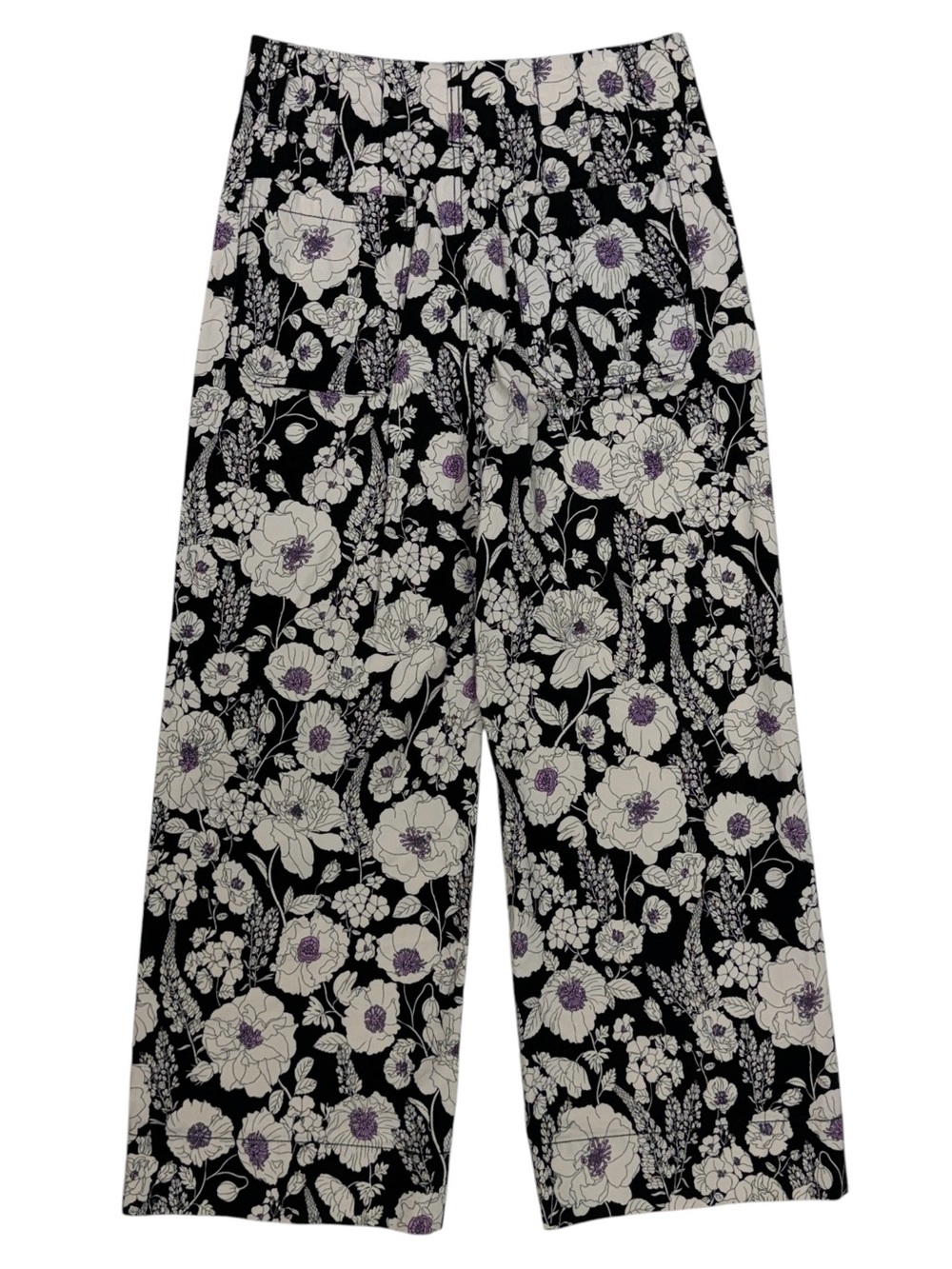 Anthropologie Maeve Colette Wide Leg Pants Womens 28 Black Floral Patch Pocket - Picture 3 of 9